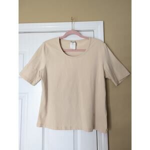 FERAUD Cream Minimalist Short Sleeve Top Size M/L Elevated Basics Quiet Luxury